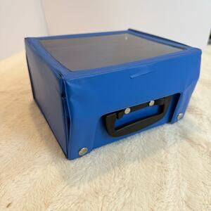 Vintage Blue Plastic Toy Storage Display Box Folding Carry Case Handle